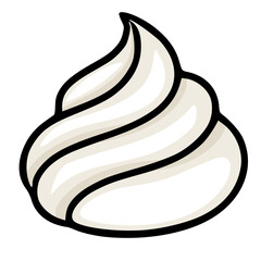 Swirl of Creamy Whipped Cream Vector Illustration with Black Outline