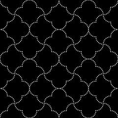 Black and white background. Modern geometric texture with shaped tiles. Dotted grid.