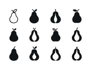 Fruits Logo Variations. Fruits. Icon set. Set Logo of fruits: pear silhouette. harmonious logo variations of the same emblematic concept, each with different