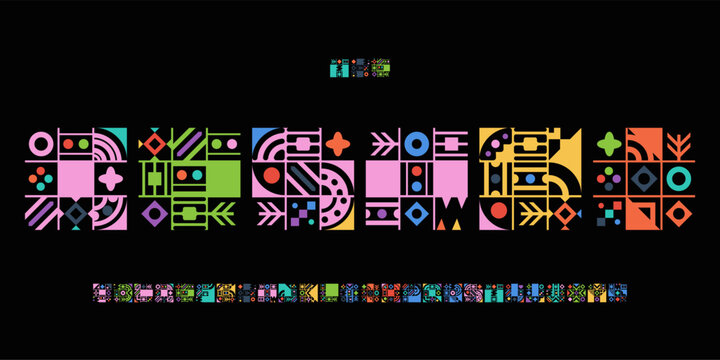 Decorative Font Logo Design Ornate Alphabet Decor Letter Set Modern Typography, Shape Blocks Typographic for Creative Title, Carnival Poster Headline, Festival Logotype, Color Fonts. Vector Typeface