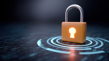 Data secured glowing padlock on circuit concept protecting information