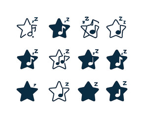 Relaxing Sleep Icons. Relaxing sounds for sleep. Icon set. Set Logo of relaxing sounds for sleep: lullaby star motif. harmonious logo variations of the same