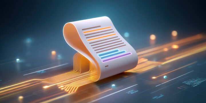 Data driven digital document with glowing circuit connection and colorful highlights conveying - Powered by Adobe