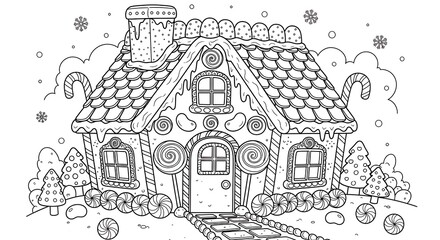 Obraz premium Gingerbread House Coloring Page - Festive Holiday Fun.