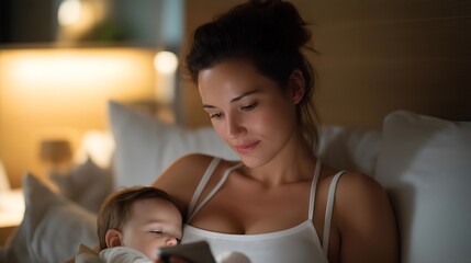 Parent holding a baby monitor while checking on a sleeping child, calm posture expressing trust, connection, and constant awareness. cinematic color correction, natural uneven lighting yet gentle
