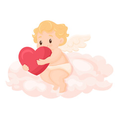 Obraz premium Vector cartoon image of an angel in honor of Valentine's Day on February 14th. Cupid. Concept of declarations of love and romance. Element for your design.