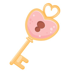 Vector cartoon image of a key with a heart in honor of Valentine's Day on February 14th. Concept of love confession and romance. Element for your design.