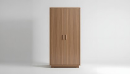 Modern wooden wardrobe with closed doors in minimalist room