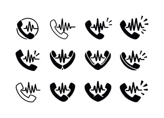 Phone Call Icon Variations. unexpected phone call. Icon set. Set Logo of unexpected phone call: waveform alert. harmonious logo variations of the