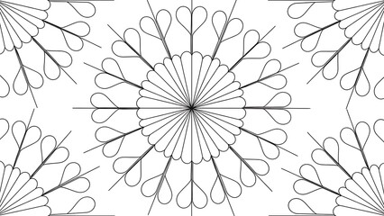 Intricate floral pattern with symmetrical designs in black and white