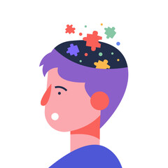 Abstract Human Head Profile with Open Mind Concept and Colorful Puzzle Pieces Representing Thinking and Creativity.