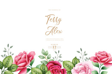 Elegant Watercolor Roses Floral Background with Green Leaves