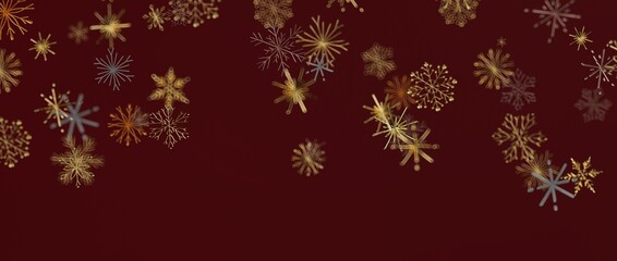 Abstract design of beautiful golden snowflakes on a burgundy backdrop. Ideal for winter, Christmas, holiday seas