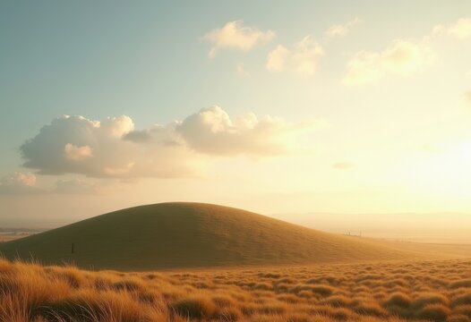 Glacial Drumlin Formation Smooth Oval Hill Surrounded by Expansive Field in Pristine Environmental Context
