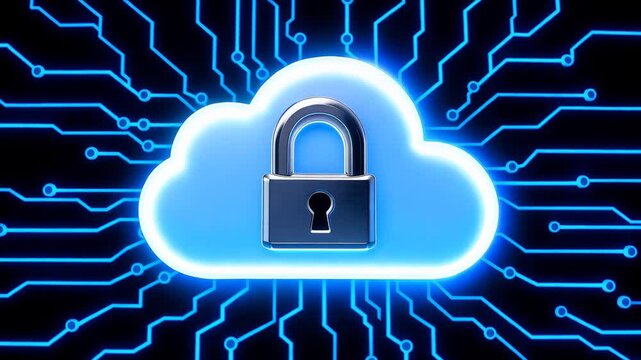 Cloud computing security concept with padlock on blue cloud storage  secure data protection
