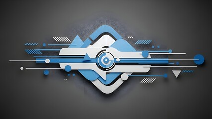 Abstract Geometric Design with Blue and White Elements on Gray Background Modern Graphic Composition with Horizontal Lines and Dotted Texture Background