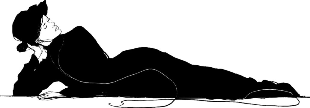 Female silhouette reclined in hat with elegant pose