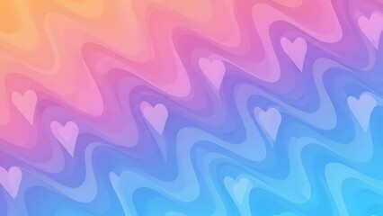 Abstract pastel background with wavy lines and scattered heart shapes