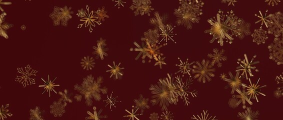 Festive digital illustration of golden snowflakes over a deep red backdrop. Perfect for holiday designs, winter