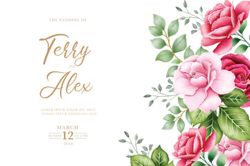 Elegant Watercolor Roses Floral Background with Green Leaves