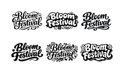 Fototapeta premium Lettering Art Styles. Bloom Festival. Set lettering. harmonious lettering variations of the same emblematic concept, each with different artistic