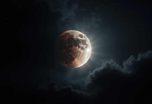 Stunning Lunar Eclipse Captivating Earth's Shadow Casting Over Moon's Surface