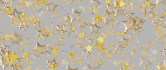 Festive background with golden stars, snowflakes and glitter on gray. Perfect for holiday greetings © vegefox.com