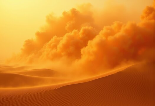 Swirling Sandstorm Dust Cloud Dramatically Enveloping Desert Heatwaves and Shadows