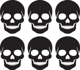 set of black skulls on white background
