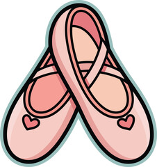 Pink Ballet Slippers Icon – Cartoon Style Dance Shoes with Heart Detail for Artistic, Performance & Sticker Design Use © Pro Smart Guide