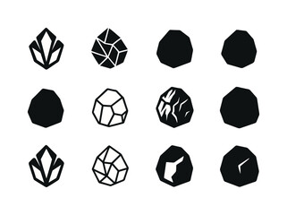 Carbon Icon Set. Carbon. Icon set. Set Logo of carbon: charcoal chunk. harmonious logo variations of the same emblematic concept, each with different artistic