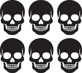 set of black skulls on white background