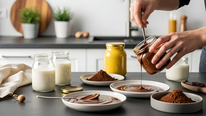 Obraz premium Preparing Chocolate Desserts in Modern Kitchen.