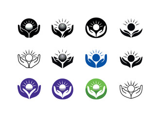 Obraz premium Therapeutic Touch Logos. Therapeutic touch. Icon set. Set Logo of therapeutic touch: radiating calm sphere. harmonious logo variations: Filled silhouette,