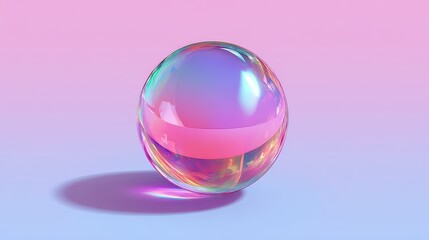 Colorful bubble reflects light and shadows on a pastel background during daylight, showing different shades and effects