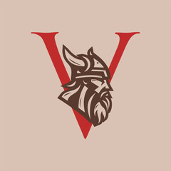 Initial Letter V Viking Icon with Norse Rune Style Emblem Design