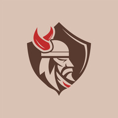 Viking Icon Illustration with Norse Warrior, Helmet, Axe and Myth Symbols