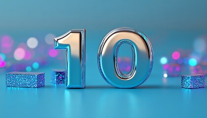 Elegant Celebration Design with Shiny Ten Against a Soft Bokeh Background for Milestone Achievements