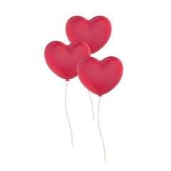 束になったハート型の風船の3DCGイラスト。バレンタインの挿絵素材