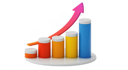 3D bar graph with rising arrow 3D graph bar chart isolated on a transparent background