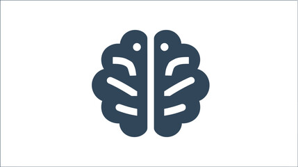 A stylized brain graphic, dark blue against a white backdrop. Featuring two hemispheres