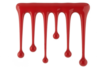 Red paint dripping down liquid abstract colorful isolated on a transparent background