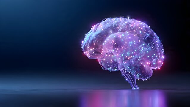 artificial intelligence concept, glowing human brain made of data and circuits, futuristic technology background - Powered by Adobe