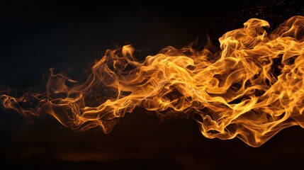 Flames move and twist in the dark background creating bright shapes during a fire event at night