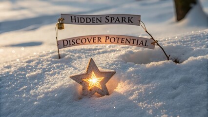 Glowing star ornament with hidden potential message in snow