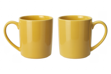 Two yellow coffee mugs isolated isolated on a transparent background