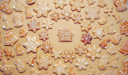 Gingerbread Cookies Festive Flatlay Warm Brown. Holiday Baking Background Cozy Golden