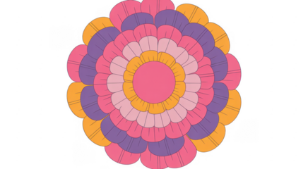 Colorful flower with pink, purple, and yellow petals isolated on a transparent background
