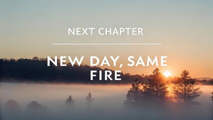 Sunrise behind next chapter message saying new day same fire