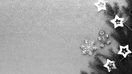 Christmas Cookies Minimal Flatlay Gray. Festive Gingerbread Background Monochrome